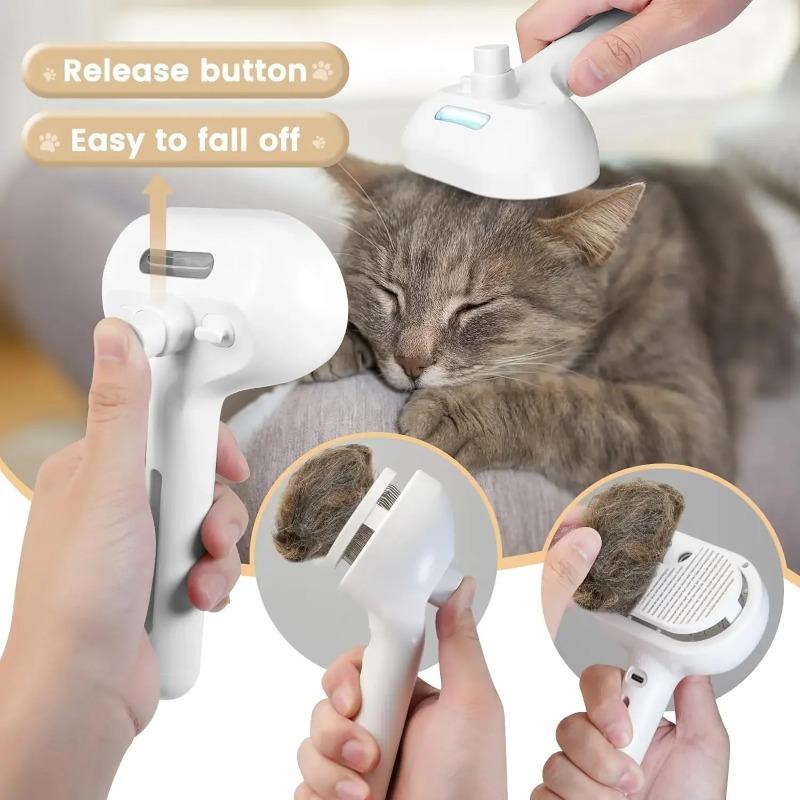 Haarspray-Kamm für Haustiere 3in1 Elektrische Dampfbürste Entfilzung Anti-Verknotung Selbstreinigendes Massage-Pflegewerkzeug für Katzen Hunde Katzenbürste