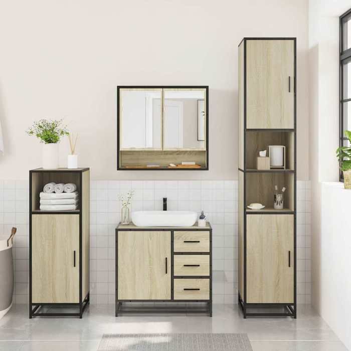 VidaXL 3-piece Bathroom Furniture Set Sonoma Oak, Bathroom Cabinet, Bathroom Cupboard, Furniture 3300986