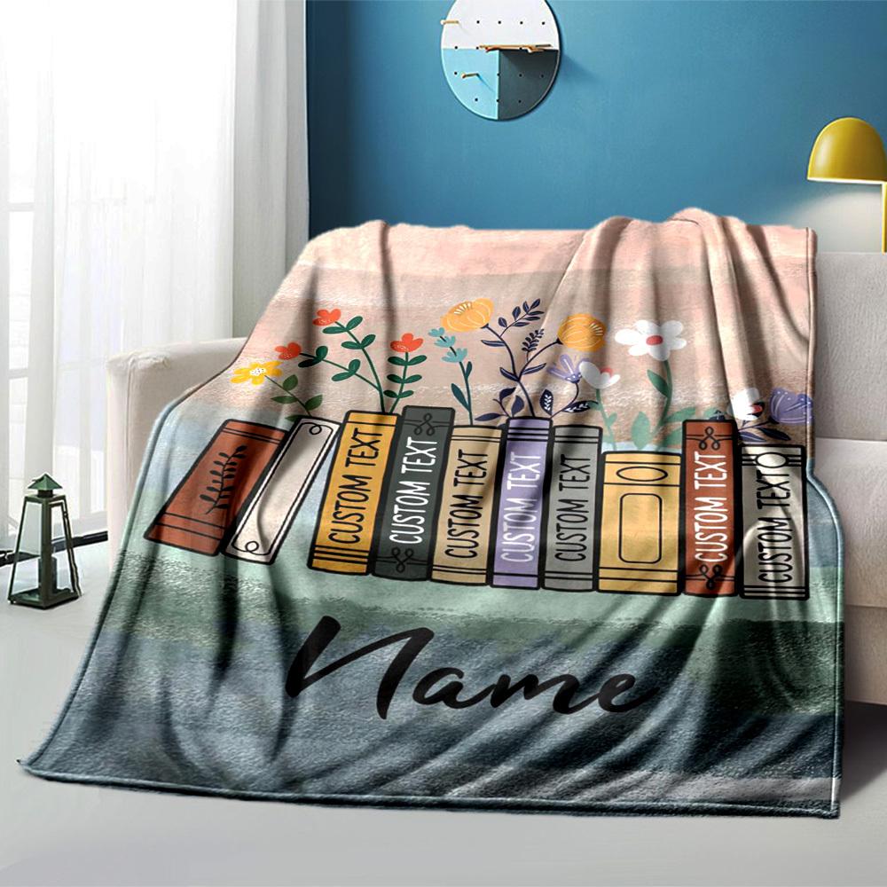 Custom Floral Bookshelf Blankets For Home Customize Your Name Blankets Soft Cozy Lightweight Allseason Blanket For Picnic Sofa Office Bed Living Room