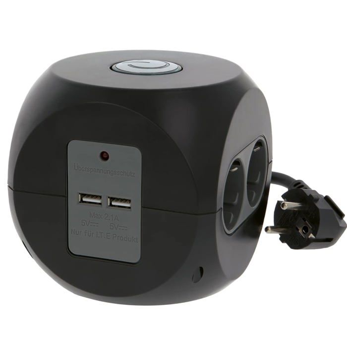 Multiprise de bureau - AMIG - 5540 - 6 prises (4 Schuko) - 2 ports USB 2,1A - Parafoudre 16A