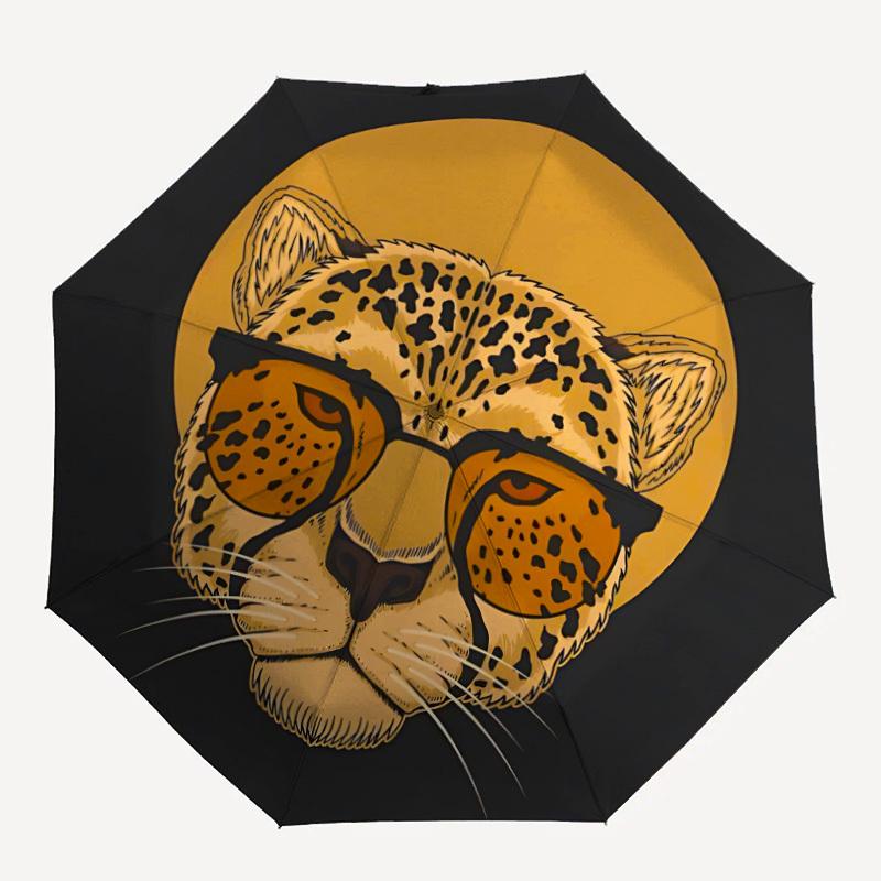1 Stück Leopard Brille Automatischer Regenschirm | Tragbar Faltbar 8-Rippen Manuell Öffnen, Niedliches Geburtstags- & Feiertagsgeschenk für Draußen yy260107076