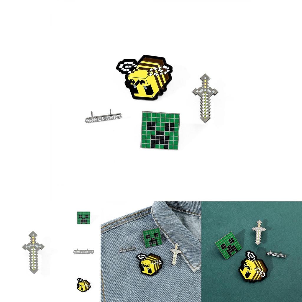 Cartoon Kreativ Personalisiertes Spiel Peripherie Metall Abzeichen Meine Welt Creeper Pixel Stil Biene Schwert Zubehör