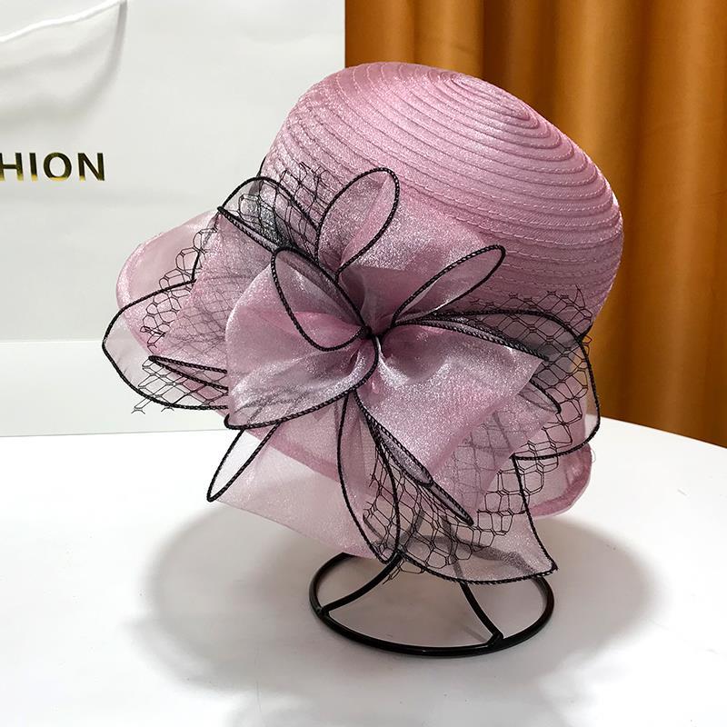 Eleganter Outdoor-Sonnenhut mit Blume und Schleife, Strandhut, UV-beständig, Französischer Zylinder