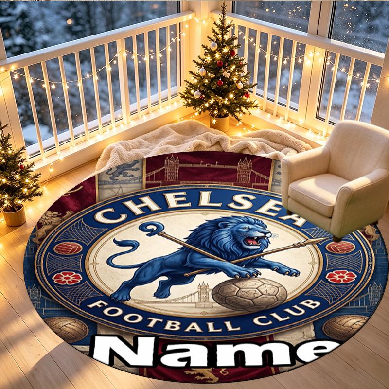 Custom Name Personalized Chelsea Football Club Print Round Rug, Versatile Home Decor Carpet, for Playroom, Apartment, Balcony, Entryway, Hallway Gift