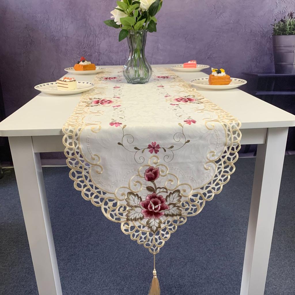 New Table Flag Modern Simple Flower Embroidery Hollow Coffee Table Tablecloth Tassel Suizi Table Flag