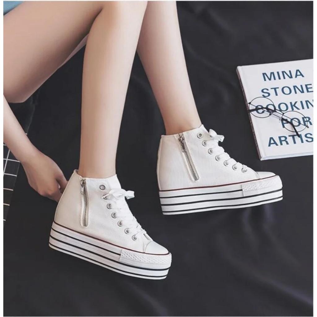 Women's Canvas Flat Shoes New Spring/autumn Double-sided Zipper Board Shoes Korean Style Versatile Thick Sole Sneakers