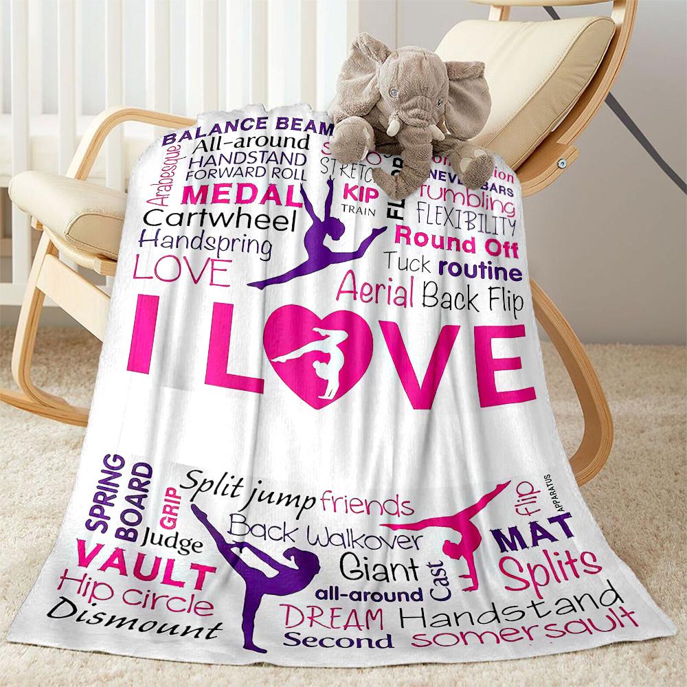 Gymnastics Word Cloud Art Blankets Are Suitable for Living Rooms, Bedrooms, Camping, and Other Places, Making Them an Ideal Choice for Gifts.