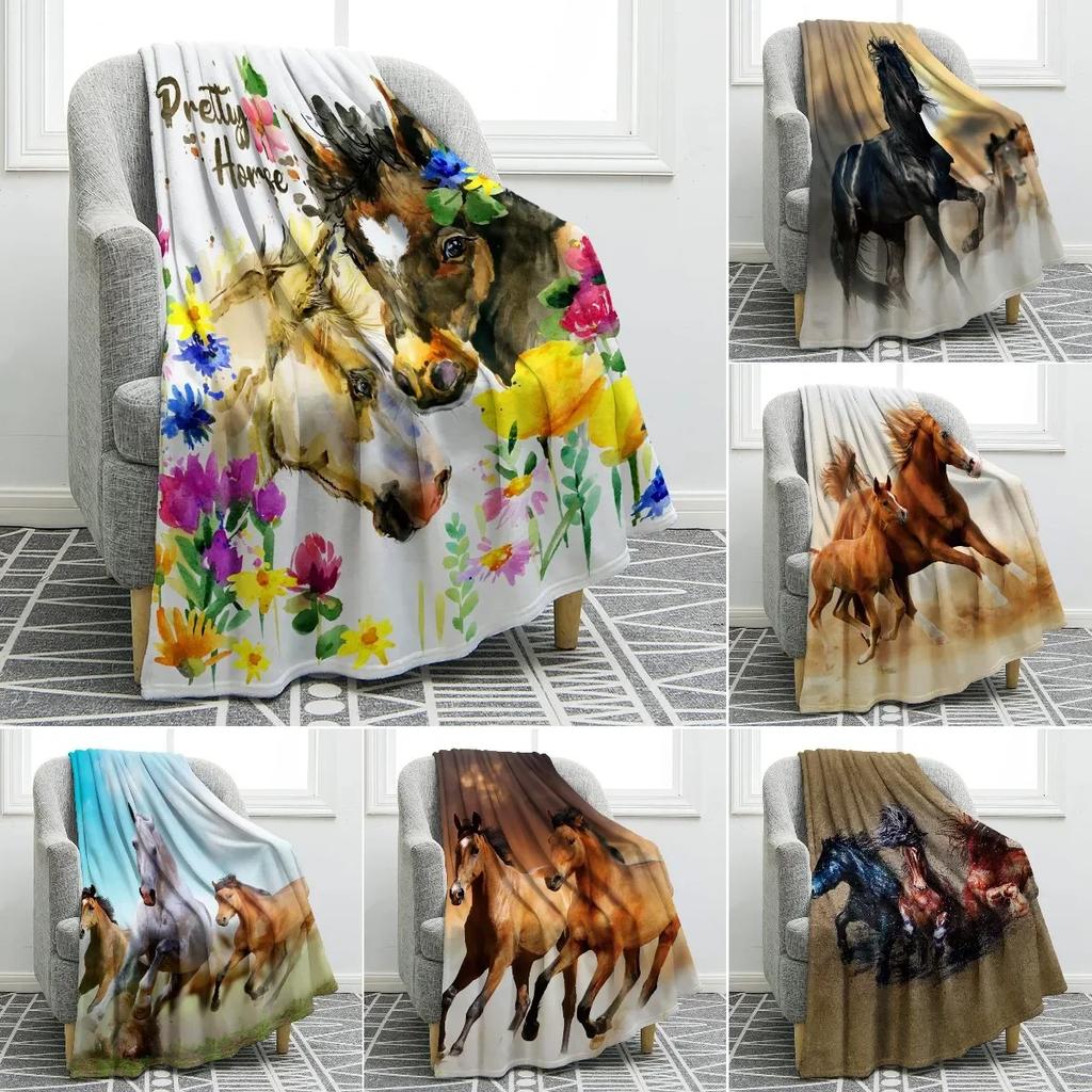 Horse Floral Blanket Animal Flower Pattern Print Throw Blanket Super Soft Comfortable Lightweight for Living Room for Kids Teens