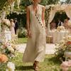 Vestidos Maxi de Verano para Mujer Casual sin Mangas Cuello en V Vestido de Playa Suelto de Tirantes con Botones y Bolsillos