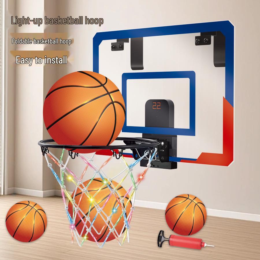 Coș de baschet multifuncțional de perete pentru copii - Interior/Exterior, Pliabil, Scorul luminos