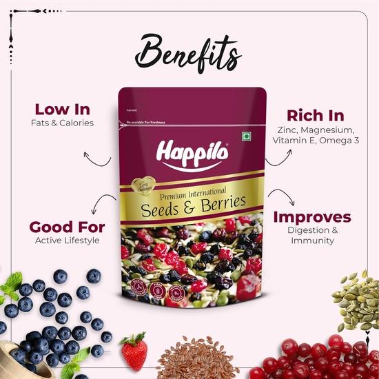 Happilo Premium International Seeds & Berries Mix 200 G Pack | Contains Healthy Seeds & Dried Berries | Low In Calories, High In Nutrients