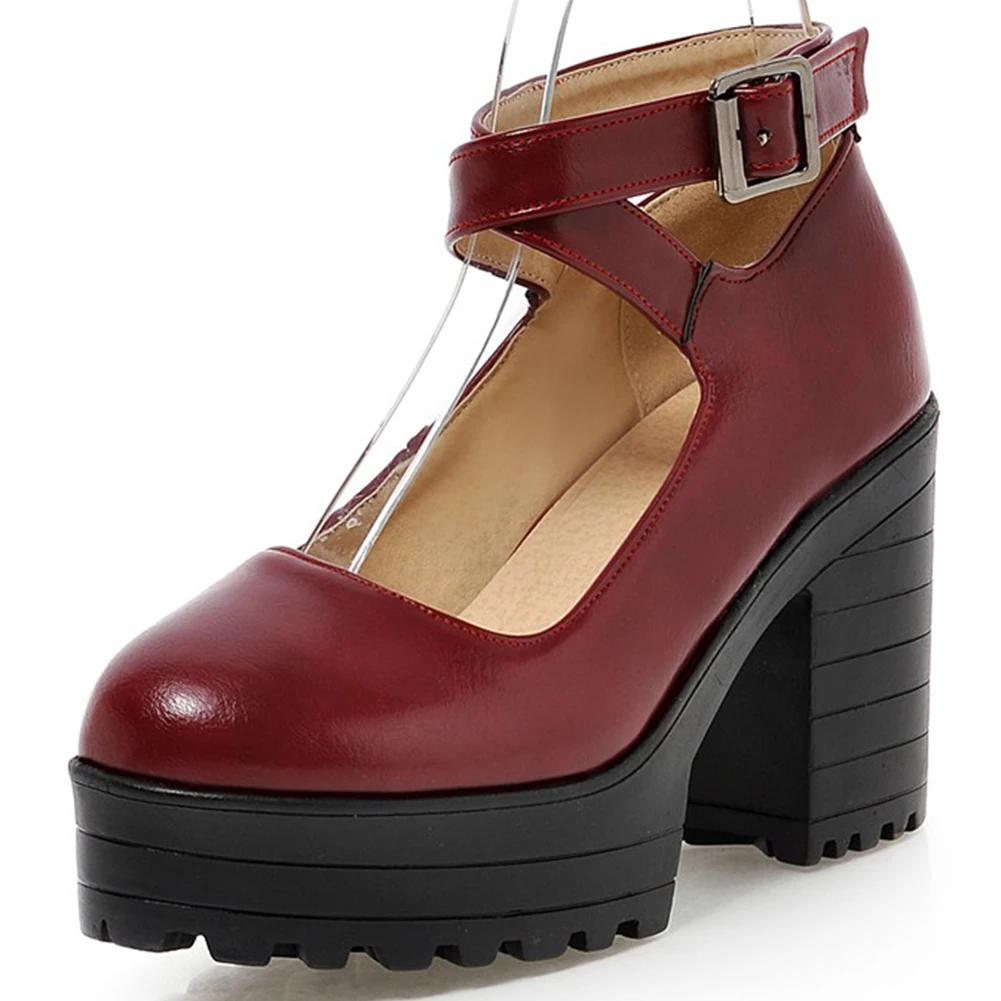 Fashion 2025 Thick Heels Ankle Strap Platform Women Pumps Spring Fall Leisure Female Punk Goth Round Toe Casual Black Shoes for Women