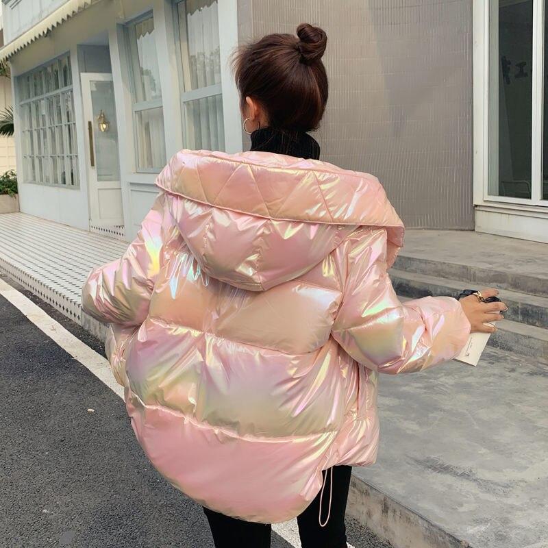 Winter Warm Bright Leather Bread Parkas Coat Loose Pink Women Jackets Yellow Clothes