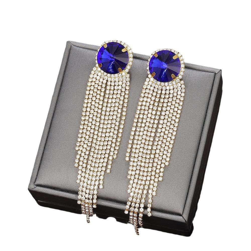 Exaggerated Wind Diamond-Set Fringed Earrings, High-End Niche Design, Exquisite Earrings, Personalized Long Earrings