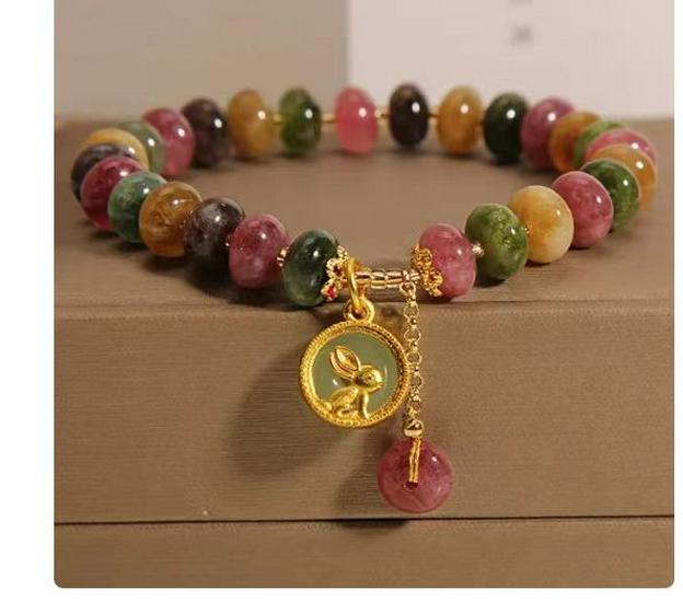 

Новый браслет с подвеской в виде кролика в китайском стиле с натуральным разноцветным турмалином для женщин - Идеальный подарок для лучшей подруги.