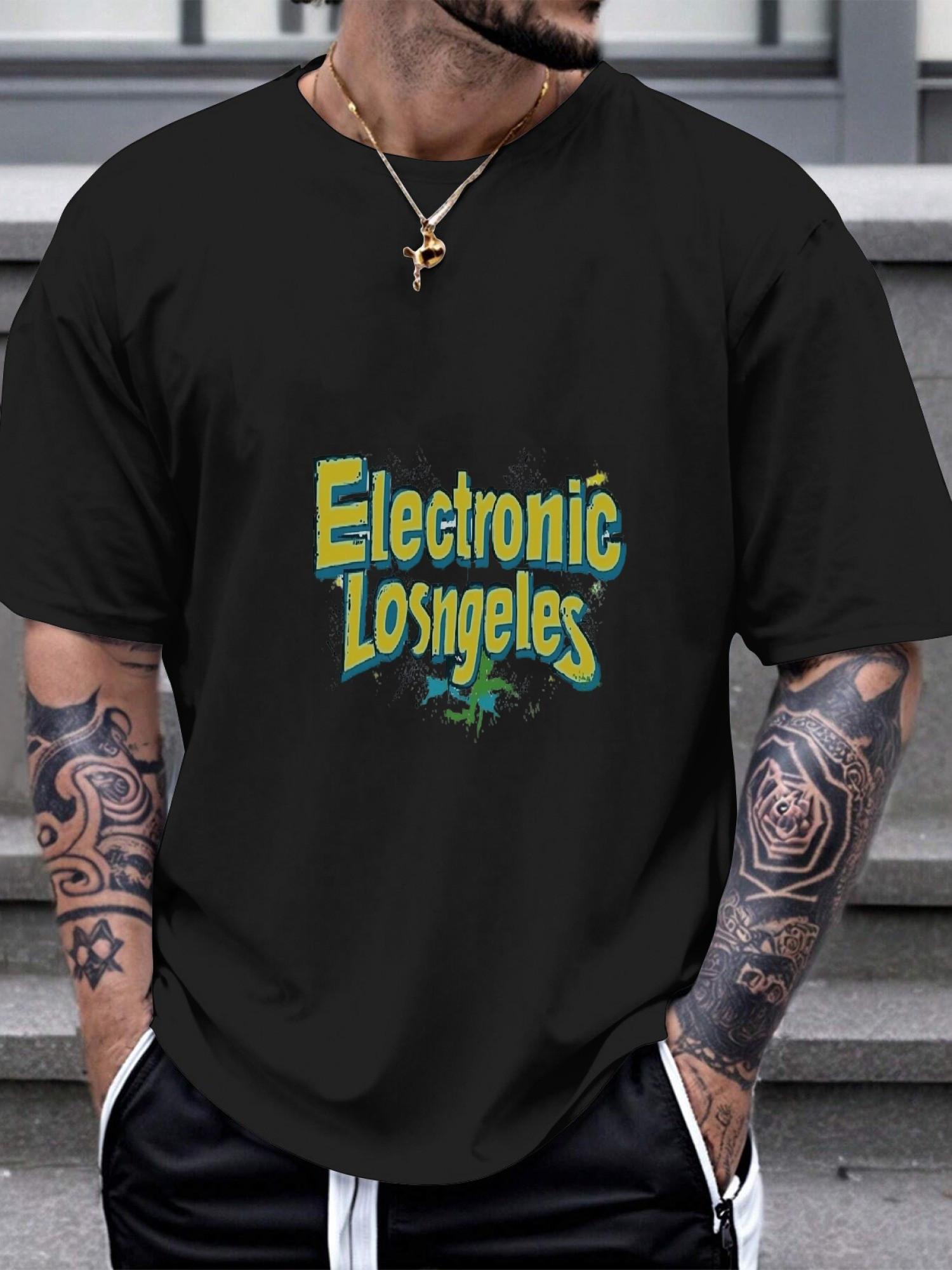 1pc Electronic Graffiti Los Angeles Graphic T-shirt - 180g Cotton Crew Neck Short Sleeve Tee with Vibrant Graffiti Print S
