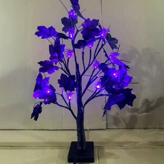 24 Inches Halloween Tree with Light LED Glowing Tree with Ghost/Pimpkin/Eyeball Light for Indoor Home Table Decor