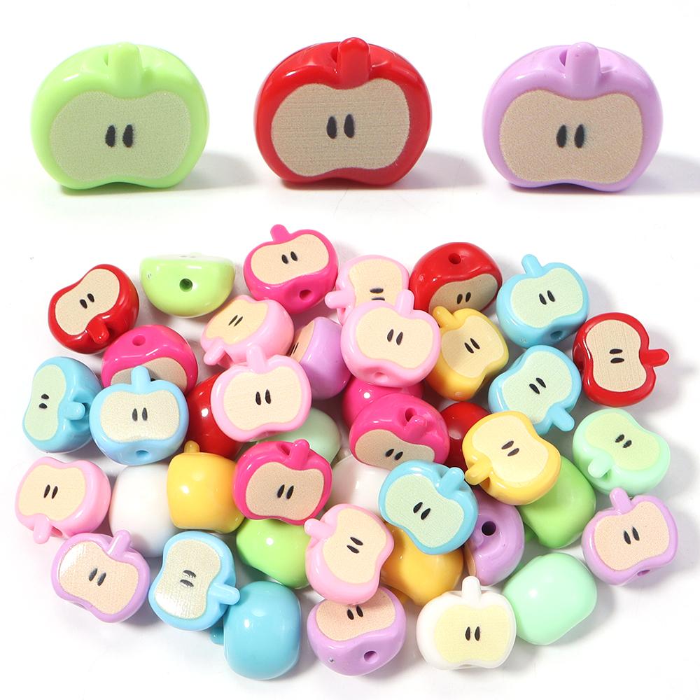 10pcs/lot Colored Half Apple-Shape Acrylic Beads Loose Spacer Bead For Jewelry Making DIY Charms Phone Chains Bracelet Accessory