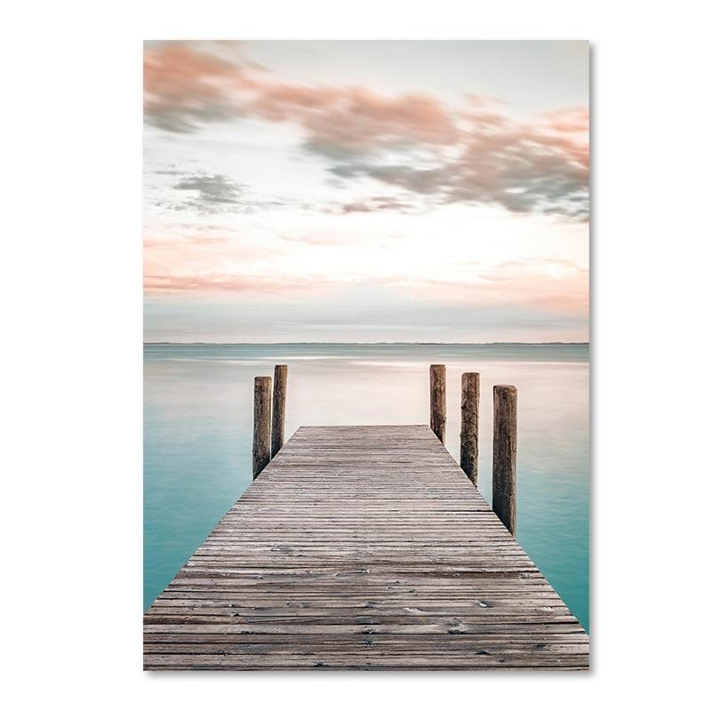 Beach Sea Wave Bridge Starfish Shell Reed Pink Wall Art Canvas Painting Nordic Posters And Prints Picture Living Room Home Decor