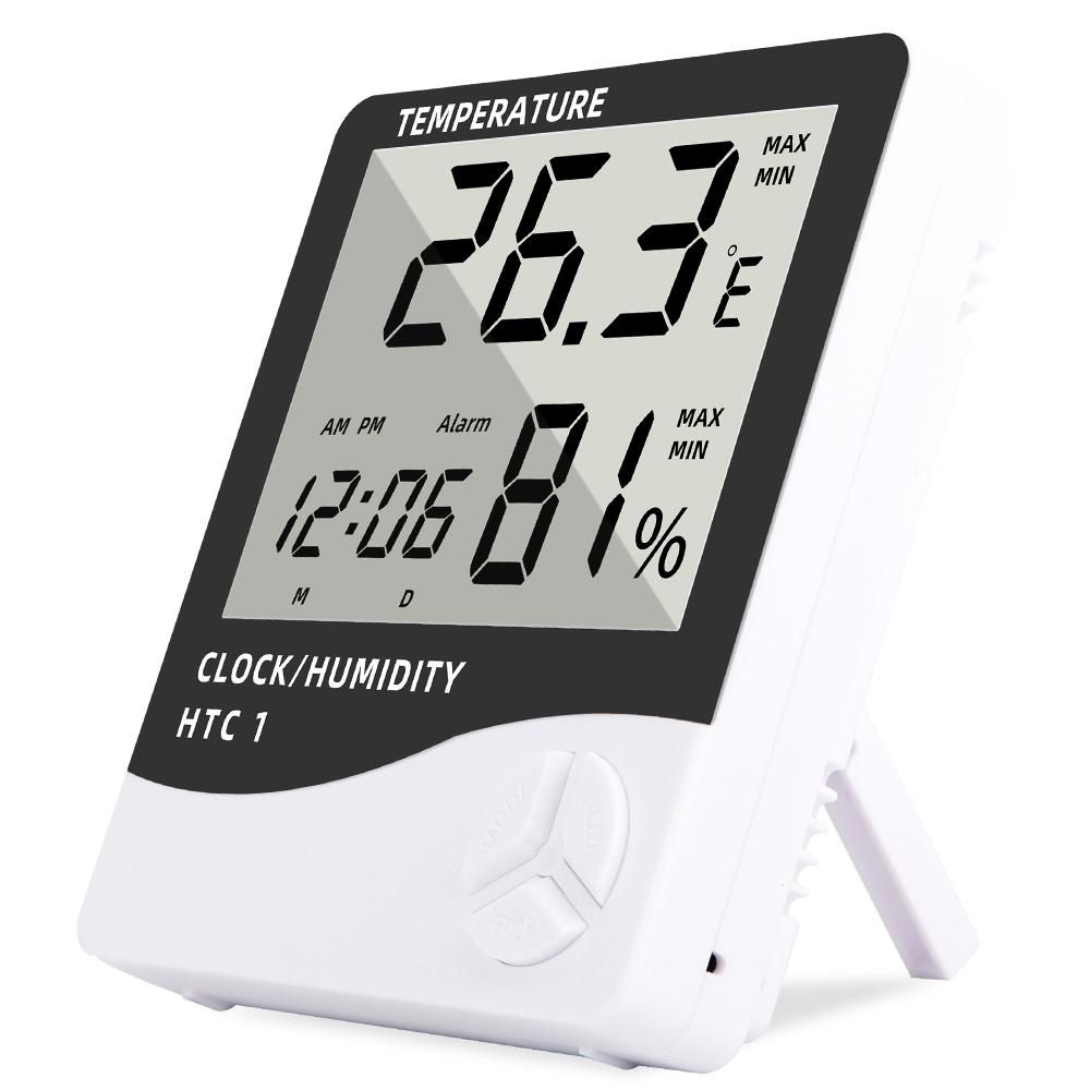 HTC-1 HTC-2 Digital Temperature Humidity Meter Electronic LCD Indoor Outdoor Thermometer Hygrometer Weather Station Clock