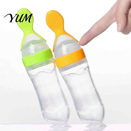 Soft Tip Spoon for Baby Silicone Squeeze Spoon, Single-handed Rice Cereal Bottle with Shower Gift Newborns Flow Control, Easy Clean Dispensing Infant