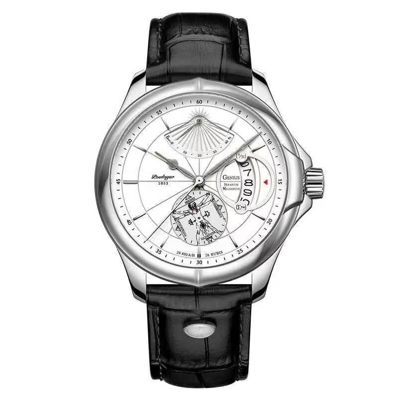 

POEDAGAR Men Watch Fashion Top Luxury Sport Wristwatch Waterproof Luminous Leather Date Quartz Man Watches + Box чёрный/белый