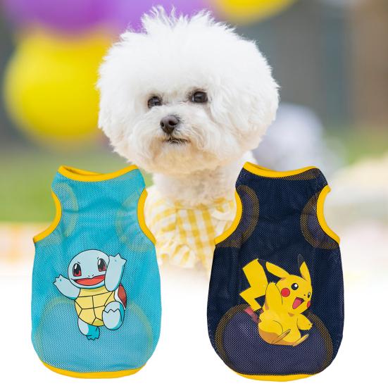 Yousheng Pet Vest Cartoon Pattern Wear Resistant Polyester Ultra-Thin Puppy Kitty Print Mesh Vest Apparel Pet Supplies