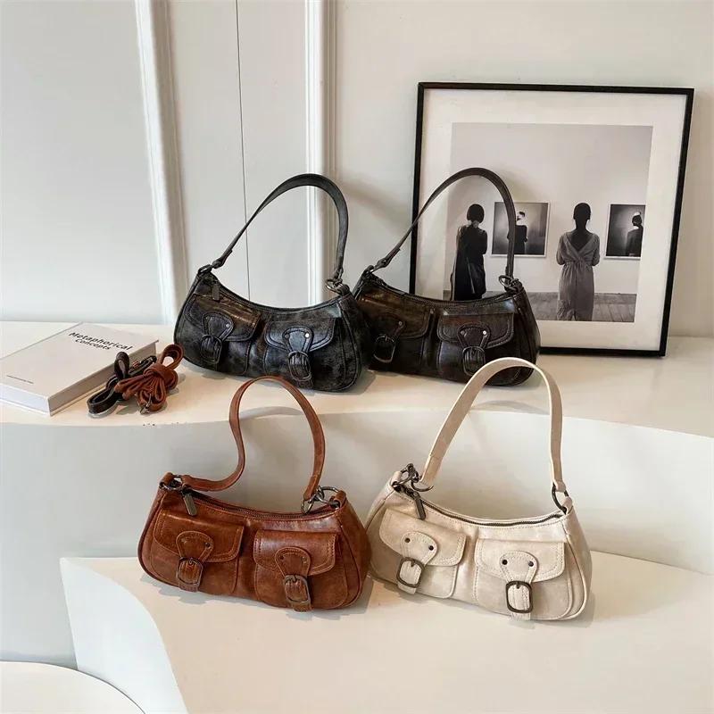 Leftside Fashion Double Pockets Design PU Leather Shoulder Bag for Women Tend Female Crossbody Bag Underarm Handbags