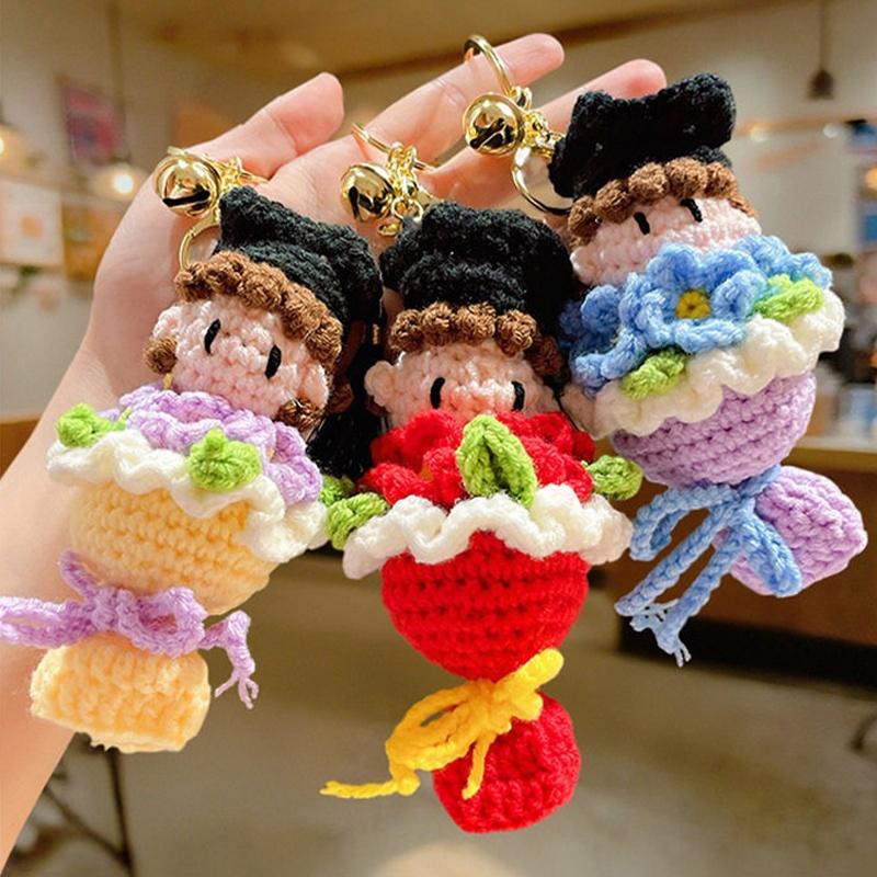 Crochet Doctor Hat Keychain Graduation Gifts Handmade Crochet Keychains Hook Woven Pendant for Backpack Bag Accessories
