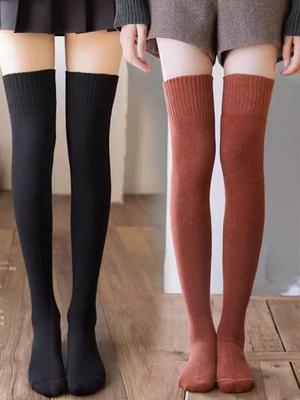 Solid Color Women Thicken Calf Socking Winter Warm Long Socks Tube Thick High Tube Over Knee Knee Length Hosiery Socks Terry