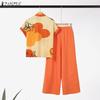 ZANZEA Women Short Sleeve Print Blouse and Pants Summer Two Piece Suit Sets