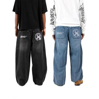 Fun Street Fashion Brand Wide Leg Jeans Y2K Hip-hop Retro Simple Print Loose Gothic Harajuku Horn Pants Ripped Jeans