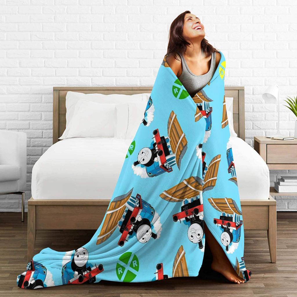 T-Thomas The Train Friends Flannel Blankets Tank Cartoon Warm Throw Blanket for Couch Chair Travel Bedspread Sofa Bed Cover
