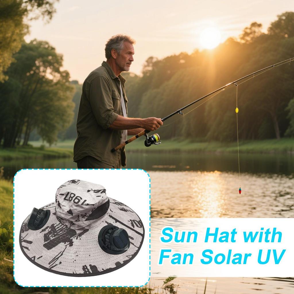 Outdoor UV/Heat Protection Sun Hat Bucket Fishing Hat Summer Wide Brimmed Sun Hat Fishing Hat Fisherman Hat Solar Fan Cap