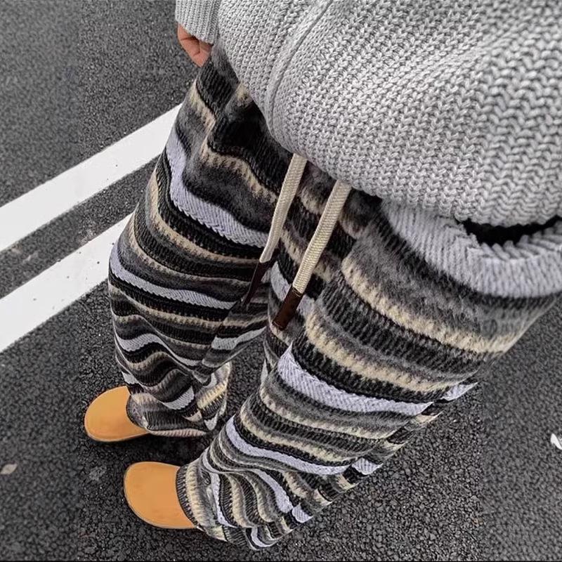 2025 Women's High Waist Retro Wool Striped Wide Leg Pants - Casual, Slimming, and Loose Fit