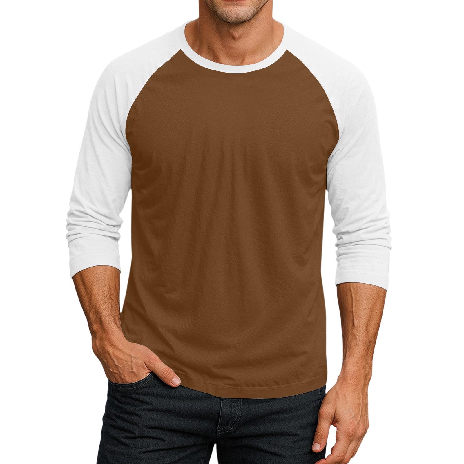 Niubiplus Heren Ronde Hals Contrasterende Kleur Raglan Driekwart Mouw Top T-shirt M bruin