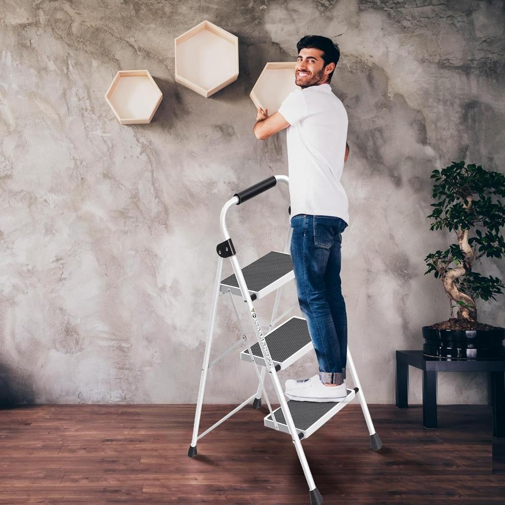 Step Ladder, 3 Step Stool Ergonomic Folding Step Stool with Wide Anti-Slip Pedal Sturdy Step Stool for Adults Multi-Use