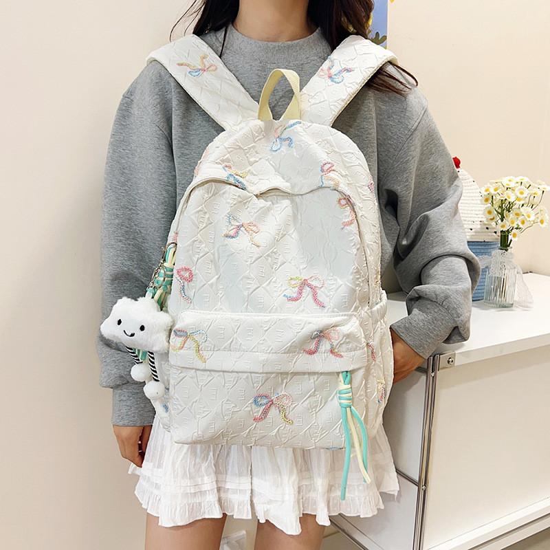 Casual Bow Girls Shoulder Bag Soft Nylon And Stitching Details Travel School