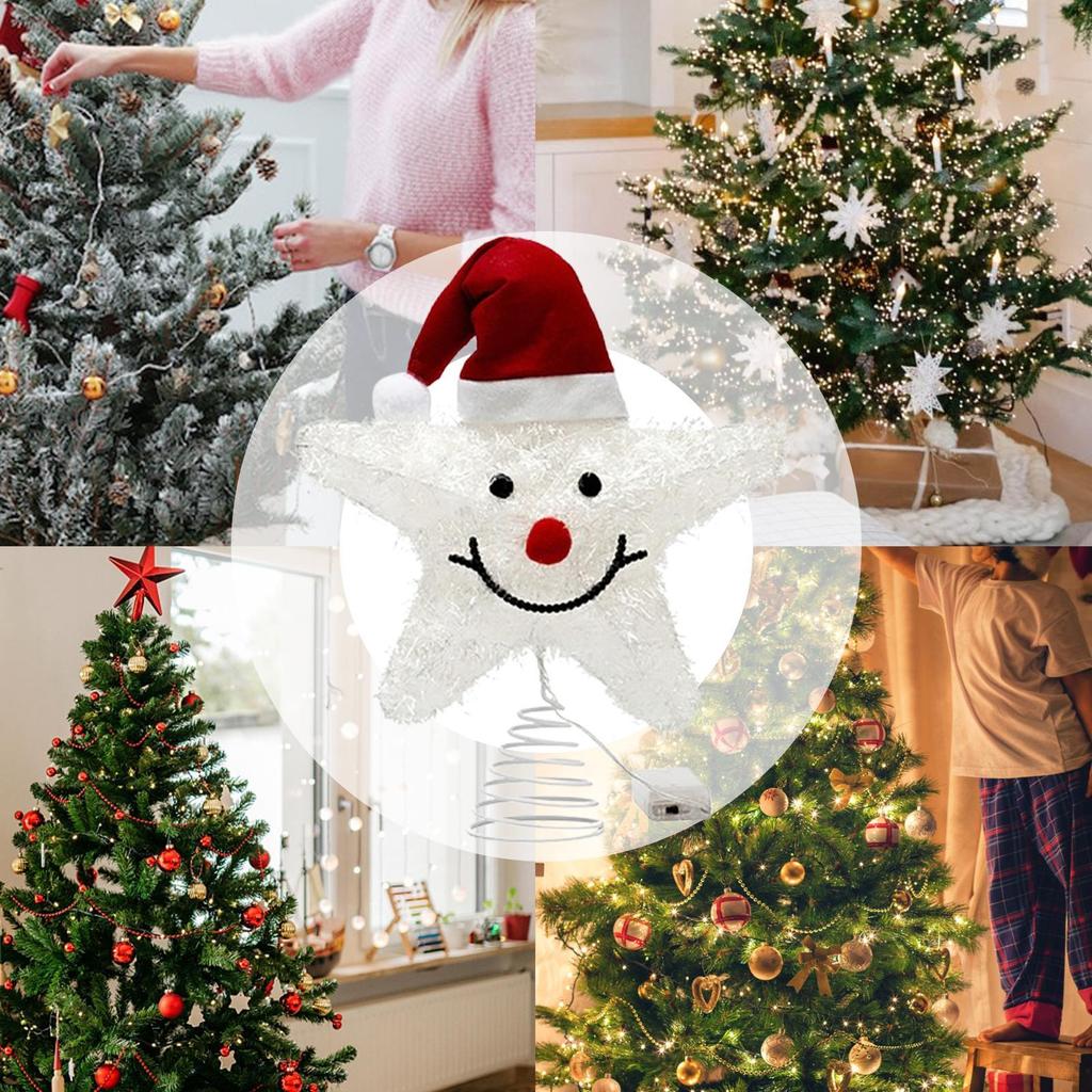 Light Up Star For Christmas Tree Five-Pointed Star Lighted Tree Topper Holiday Ornament Indoor Home Decoration For Bedroom