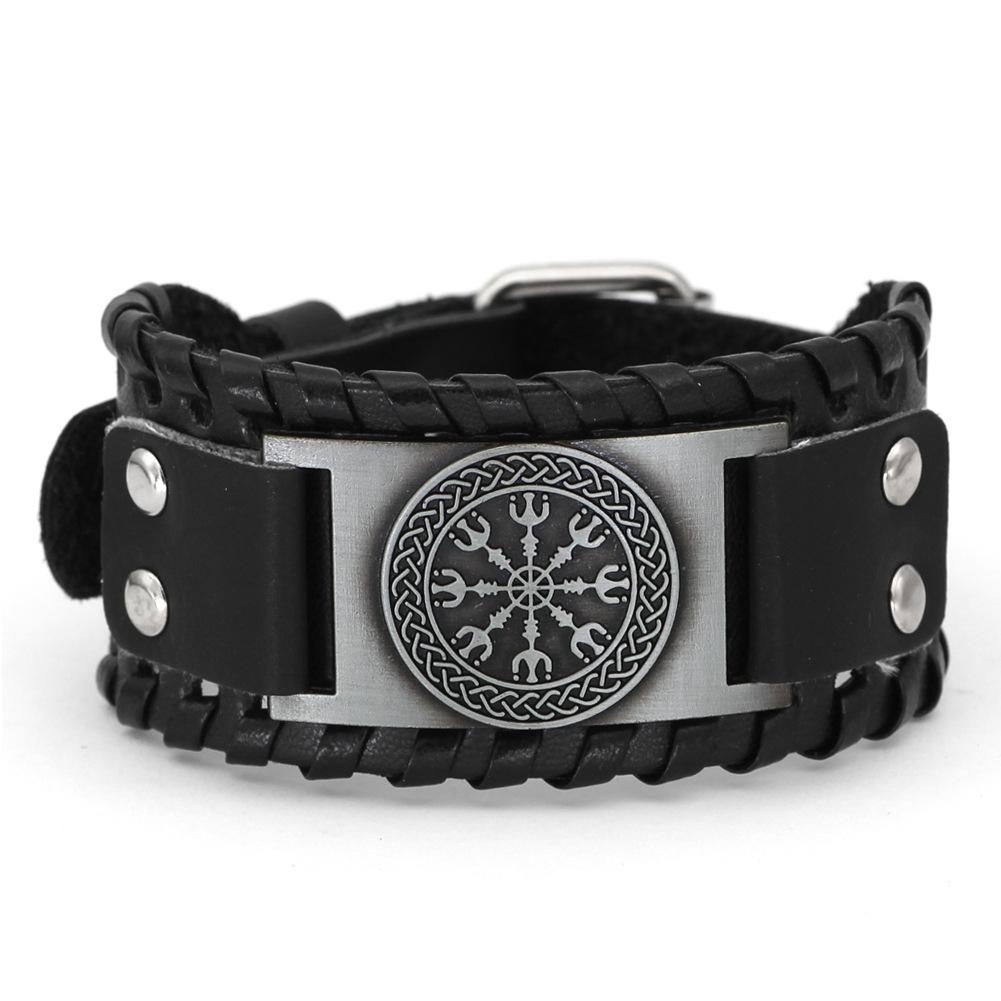 Viking Snowflake Bracelet for Men Nordic Vegvisir Compass Leather Bangle with Runes Stylish Viking Jewelry