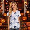 Damen V-Ausschnitt Kurzarm Kasack mit Taschen Halloween-Print Pflegekraft Uniform