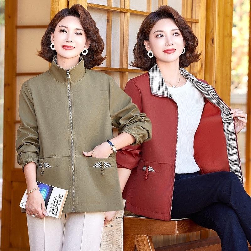 Mother's Spring & Autumn Thickened Windbreaker: Fashionable, Short Style Jacket for Middle-Aged & Elderly Women