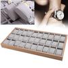 Wooden Watch Box 30 Slots Display Tray Organizer With Grey Velvet Pillows For Men Women