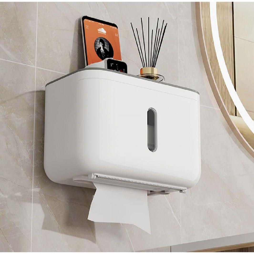 

Bathroom with Mobile Stand, Wall Mounted Tissue Paper Holder, Toilet Paper Roll Holder for Bathroom, Bathroom Accessories (White)