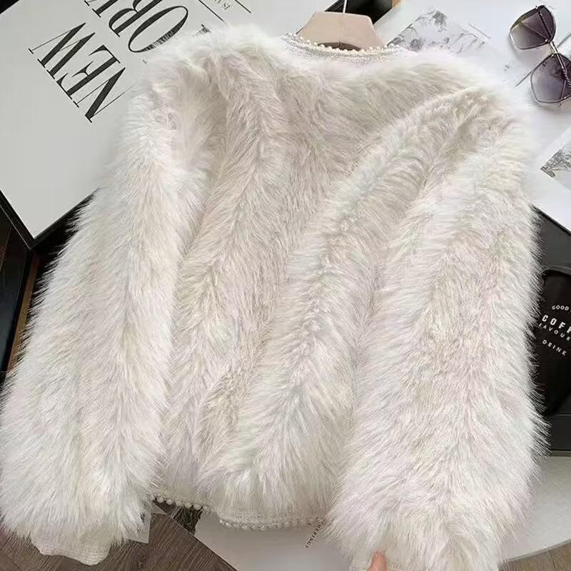 French High-end Coat for Women In Autumn and Winter, New Style, Loose Round Neck, Thickened Imitation Fox Fur Cardigan Top, Trendy