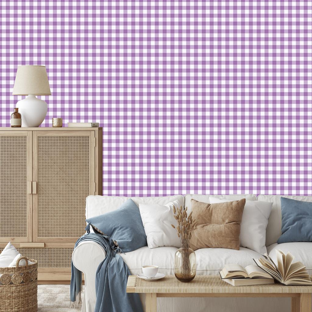 Wallpaper Fabric Pattern Purple, Lavender, White and Light Gray 50x1000