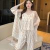 New Pajamas Women's Ice Ribbon Chest Pad Pure Desire Sexy Suspender Three-piece Pajama Silk Loungewear