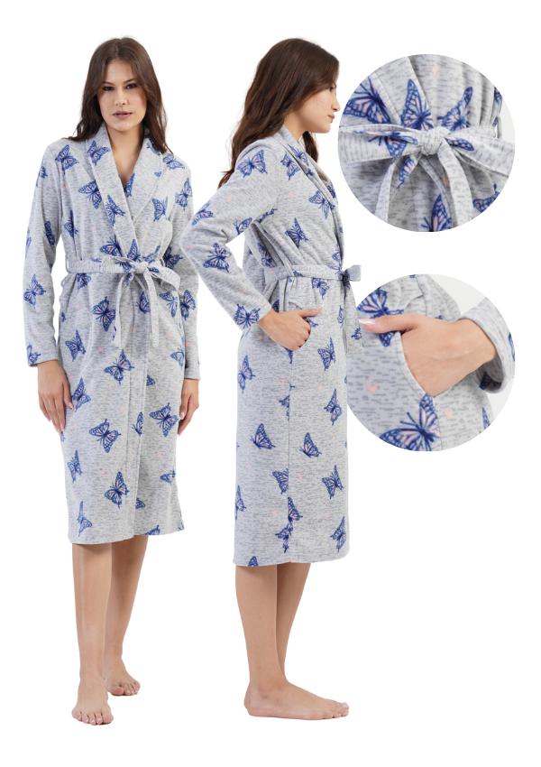 Women's Fleece Robe Tied L Vienetta Warm Comfortable With Butterflies