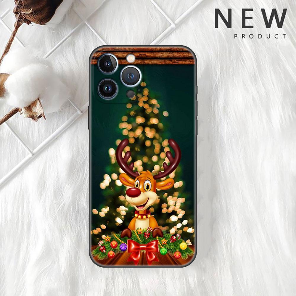 Custodia Funda natalizia per cartoni animati per Apple iPhone 14 11 13 12 Pro 7 XR X XS Max 8 Plus 6 6S 14Pro, custodia morbida nera per telefono