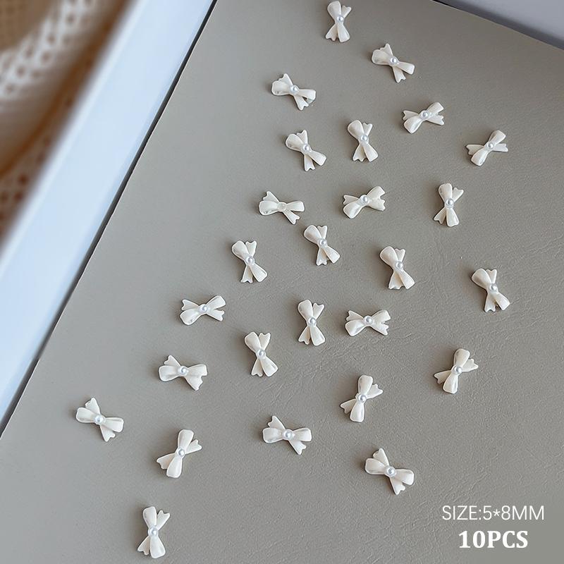 

10 шт. Kawaii 3D белый синий бант с лентой жемчужный дизайн ногтей аксессуары для ногтей украшения подвески белый